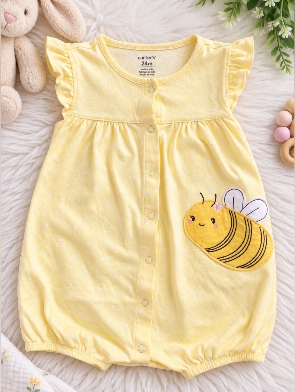 Carter’s Baby Girl Yellow Polka Dot Bee Romper 24M